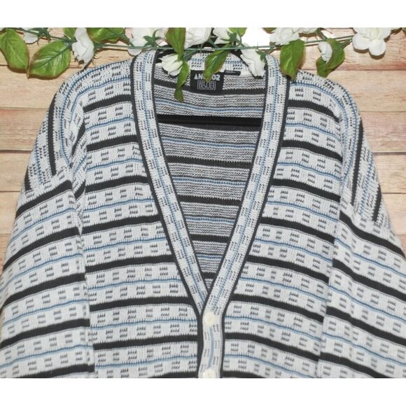 Vintage Anchor Blue Men's Button Front Cardigan Sweater L Black White Dad Grandp - Picture 2 of 7